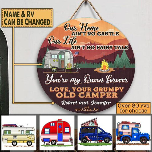 Our Home Ain't Road - Round Wooden Door Sign