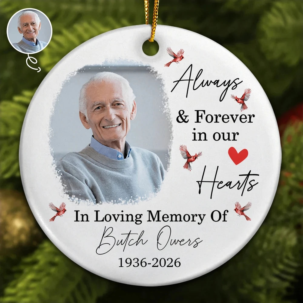 Custom Photo In Loving Memory Christmas Memorial - Personalized Circle Ceramic Ornament